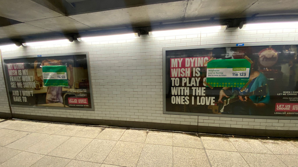 Samaritans posters on assisted dying ads