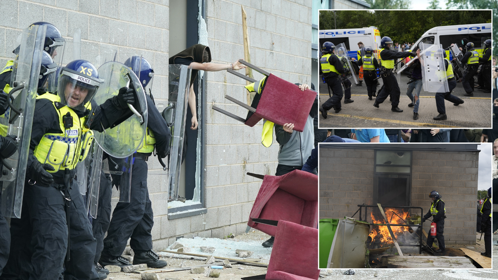 Scenes during an anti-immigration protest outside the Holiday Inn Express in Rotherham