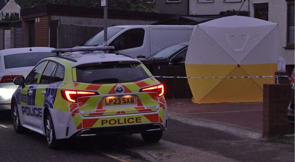 Screengrab taken from PA Video of a police tent at a property on First Avenue in Dagenham