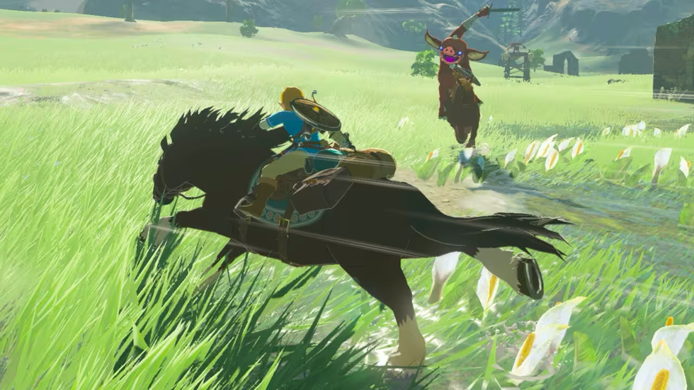 screenshot from The Legend of Zelda: Breath of the Wild showing link riding a horse