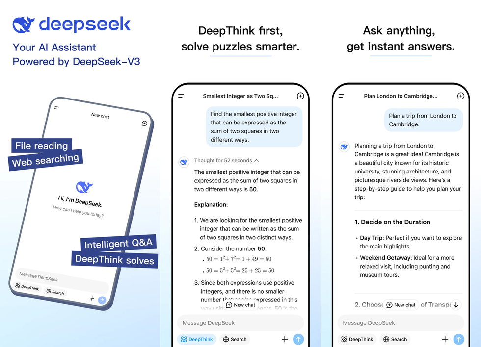 screenshots of the DeepSeek AI listing on the app store