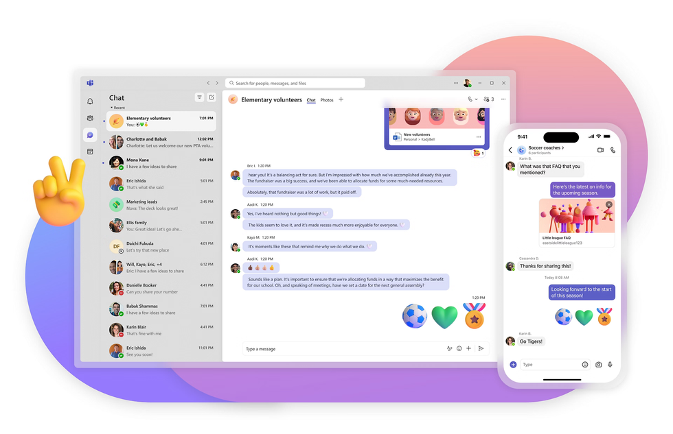 screenshots of the microsoft teams chat app on desktop and mobile