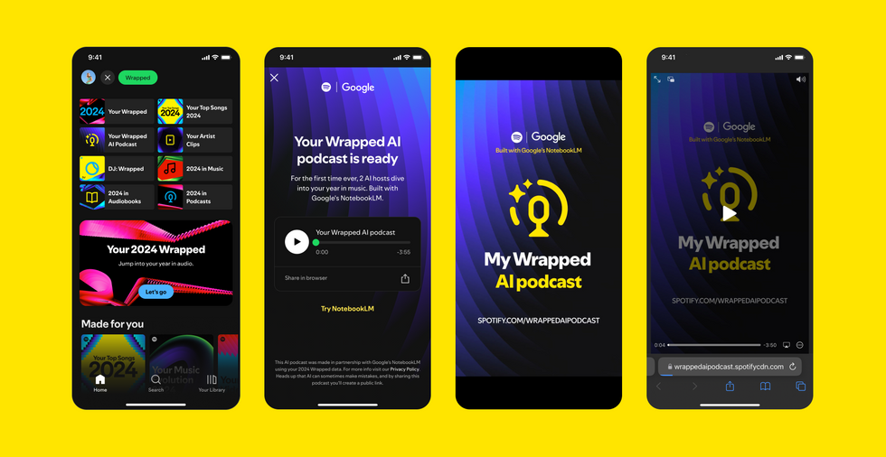 screenshots of the new wrapped ai podcast in spotify