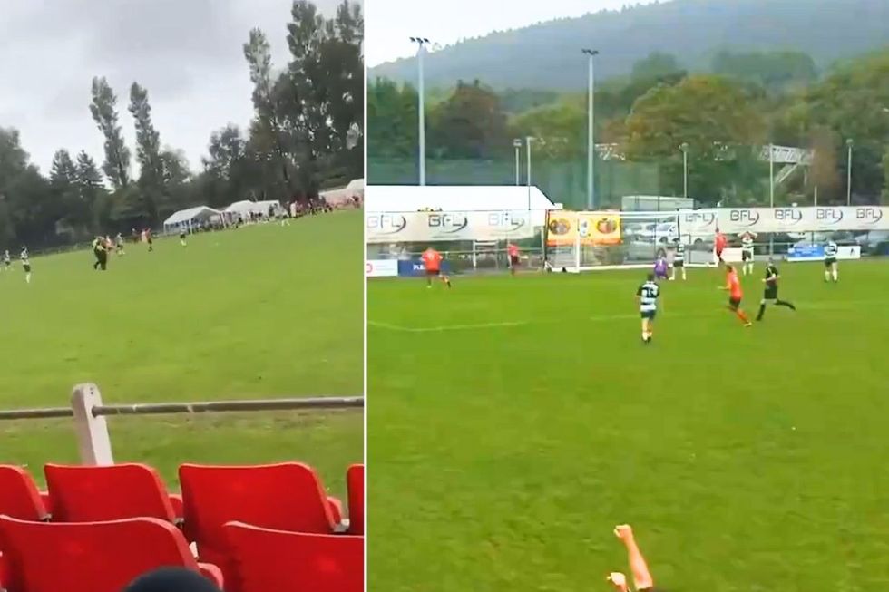 Shocking moment football player is ARRESTED on pitch after scoring winning goal