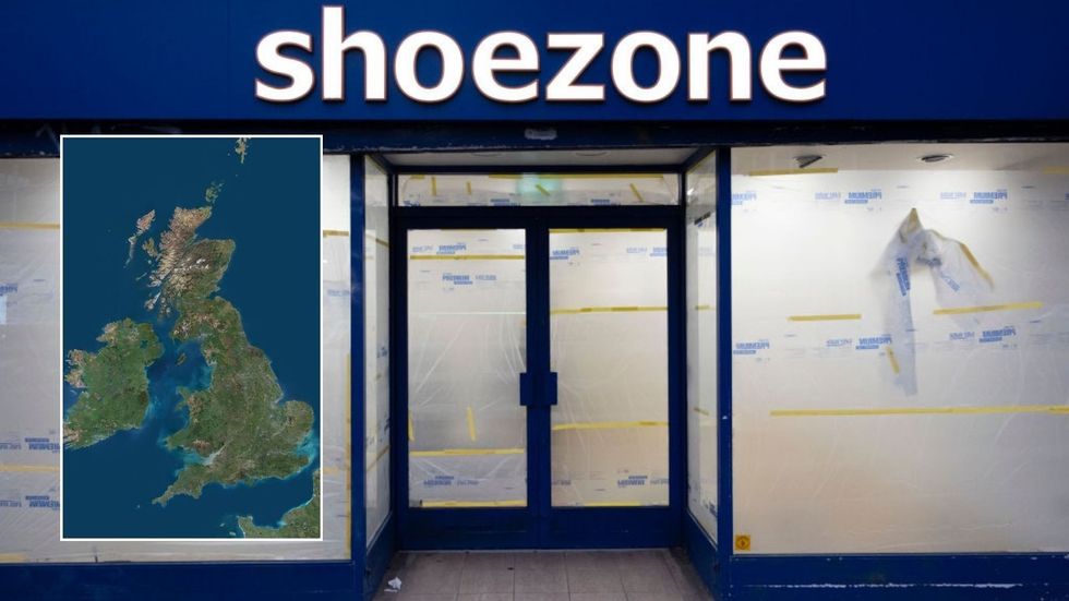 Shoe Zone and map of UK