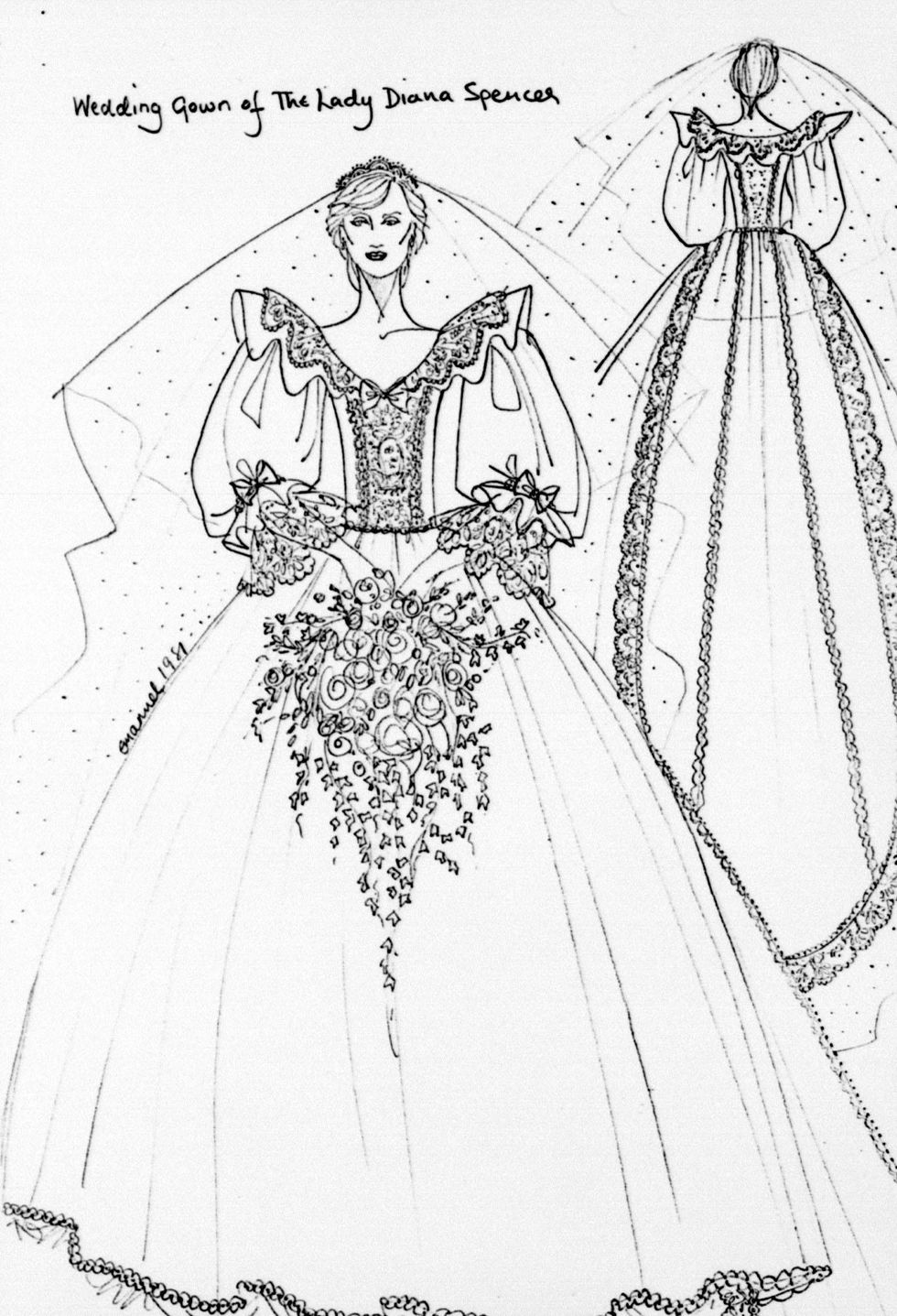 Sketch of Princess Diana's wedding dress