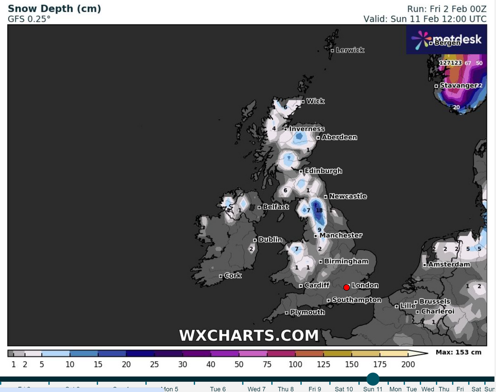 UK snow maps show Britain to be battered by 18cm in freezing -8C ...