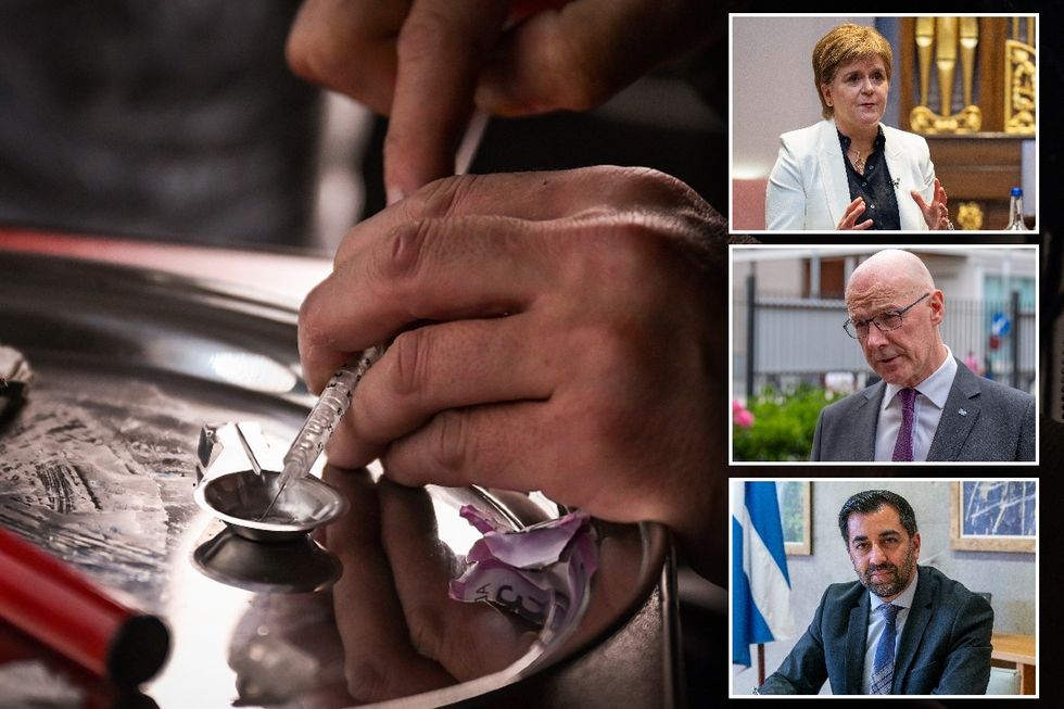 SNP's Nicola Sturgeon, John Swinney, Humza Yousaf and a heroin needle