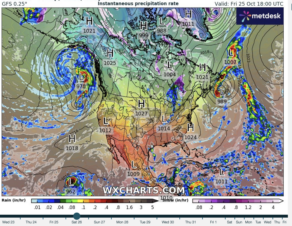 Southern states still warm as low pressure rolls in from the Pacific (WX charts)