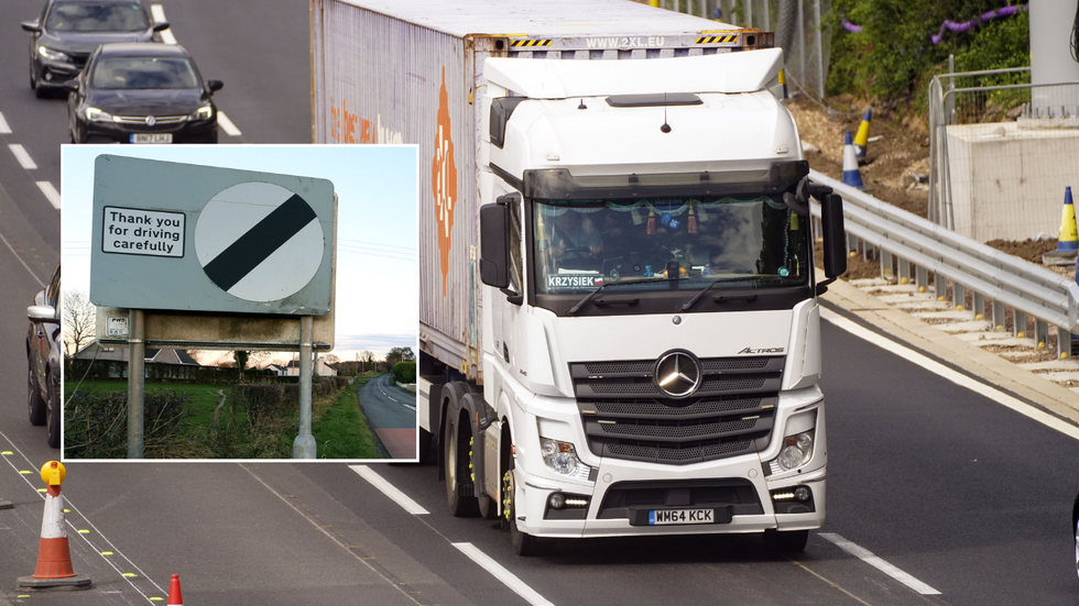 speed limit sign and a HGV