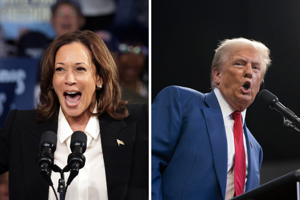 Split image of presidential candidates Kamala Harris and Donald Trump