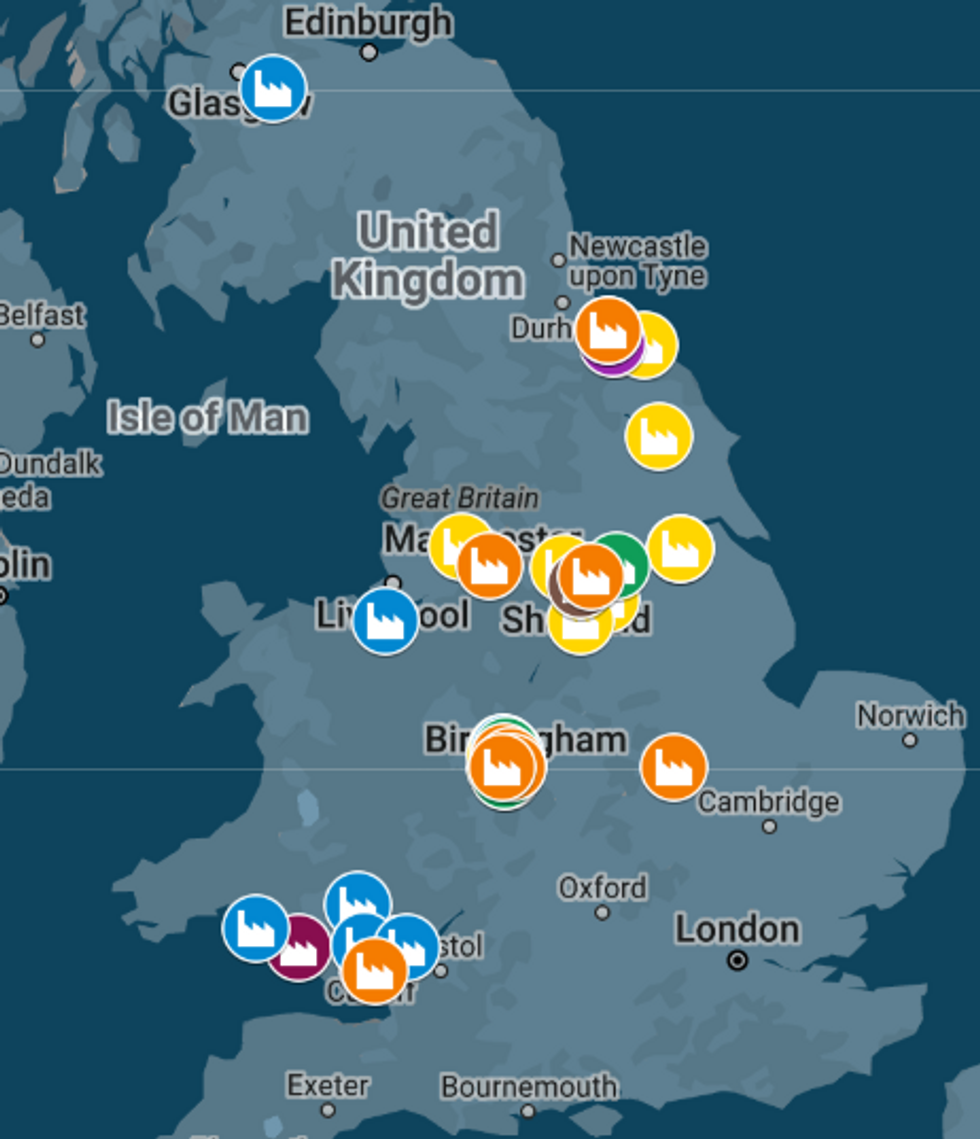 Steel hotspots in the UK