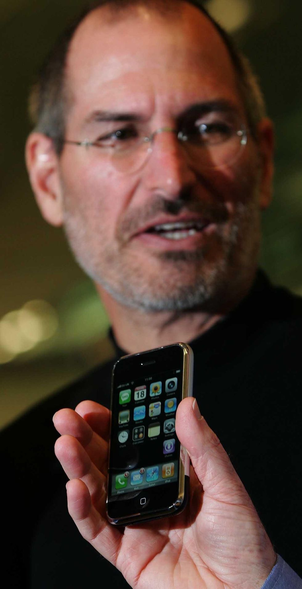 Steve Jobs, CEO of Apple, at the Apple store on Regent Street, London