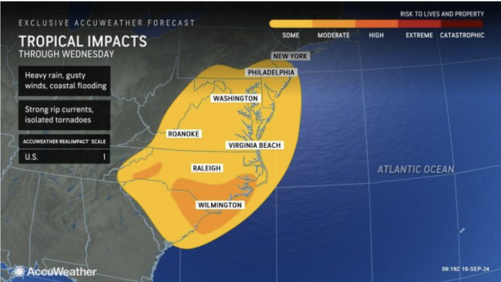 Storm to impact Carolinas, Virginia, Washington DC, Maryland, New Jersey, Delaware, and Pennsylvania