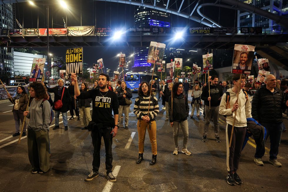 Supporters of Israeli hostages, who were kidnapped during the deadly October 7 2023 attack by Hamas, attend a protest to demand a deal to bring every hostage home at once