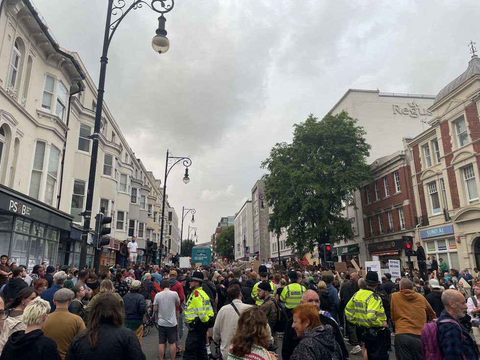 Sussex Police said the protest was 'peaceful'