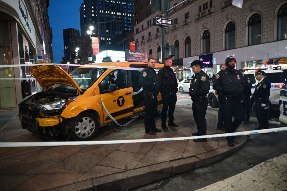 Taxi crashes in Herald Square, New York