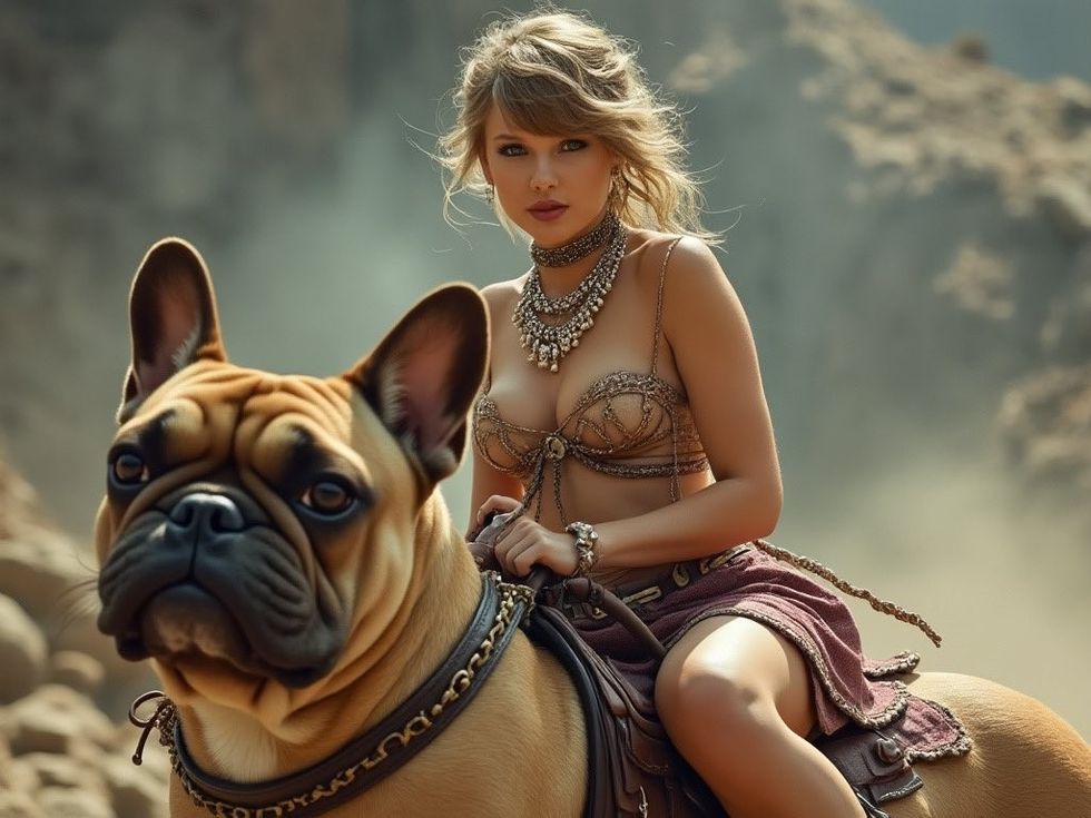 taylor swift in the princess leia bikini riding a dog