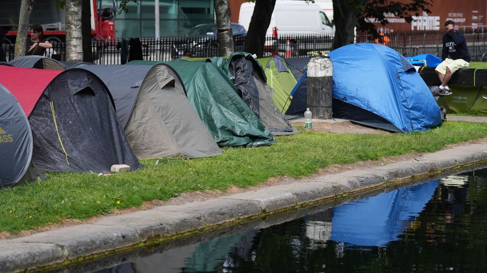 Tents pitched by asylum seekers