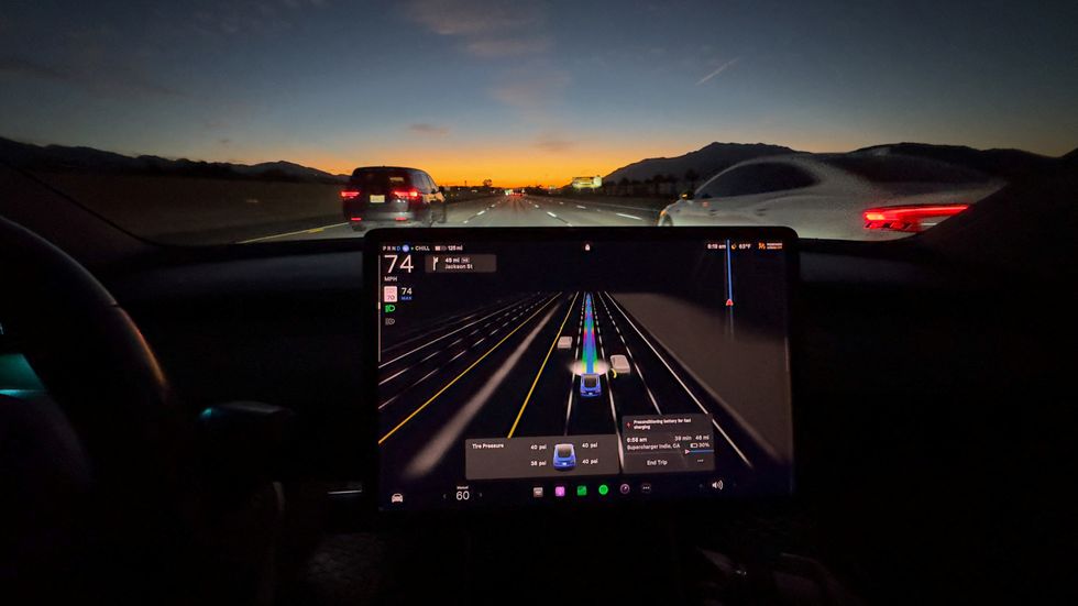 Tesla Model 3 shown using Autopilot FSD in California