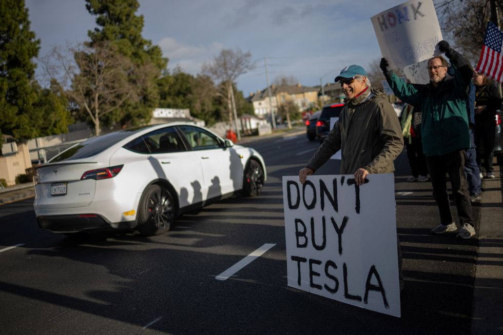 Tesla protest in Palo Alto, California