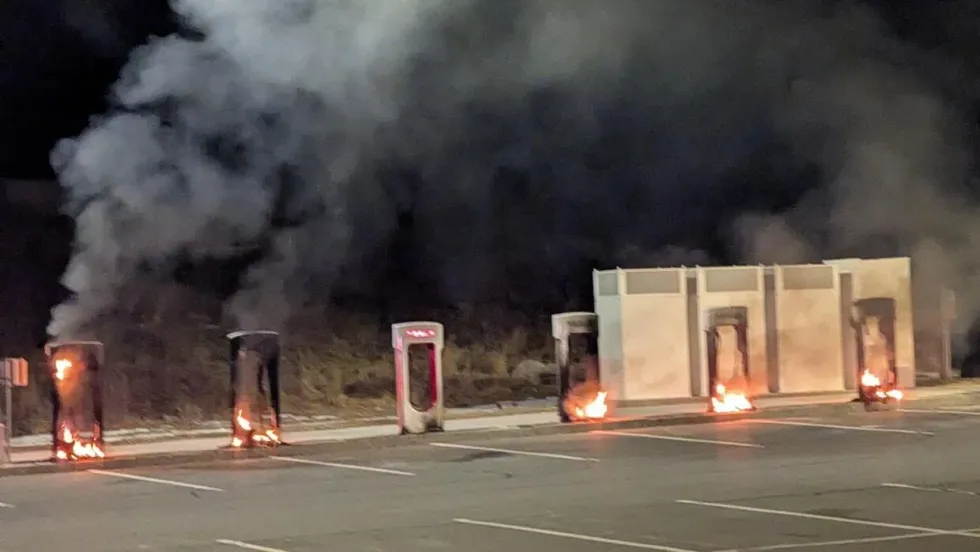 Tesla Superchargers on fire in Massachusetts