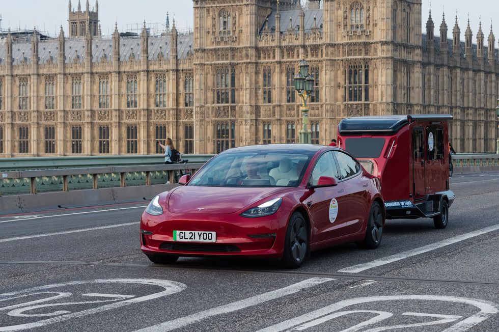 Tesla towing a caravan