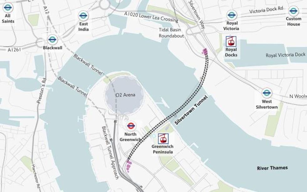 TfL map of the Blackwall and Silvertown Tunnels