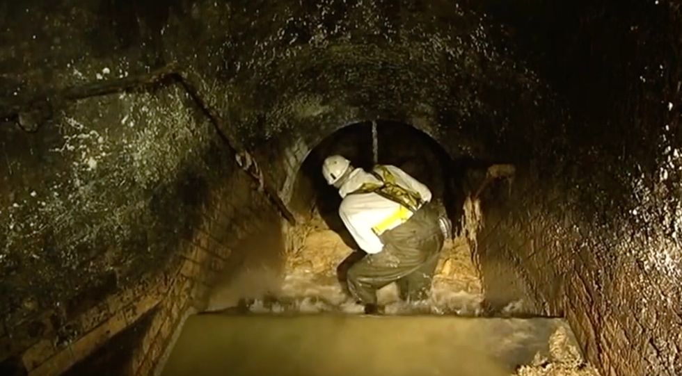 Thames Water worker assessing a fatberg in Cheshire