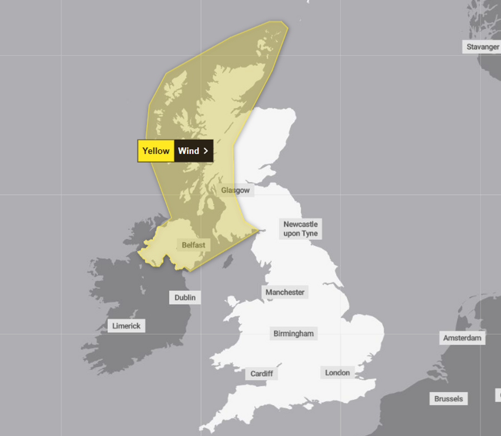 The 36-hour warning covers the entirety of Northern Ireland and large swathes of Scotland.