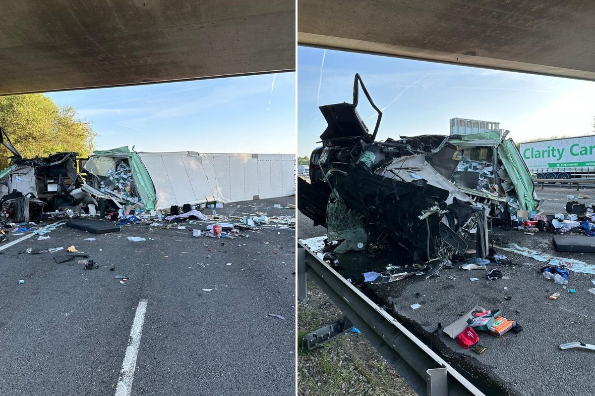 The aftermath of the M40 lorry crash 