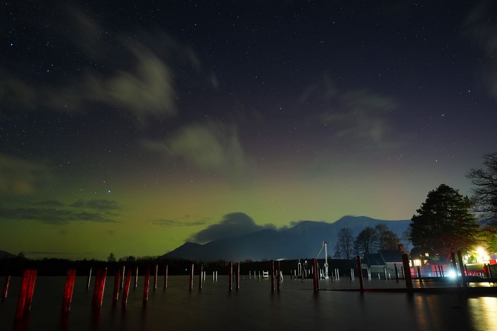 The aurora borealis, also known as the northern lights over Derwentwater, near Keswick in Cumbria