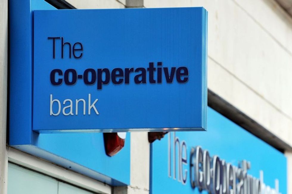 The Co-operative Bank logo in pictures outside branch