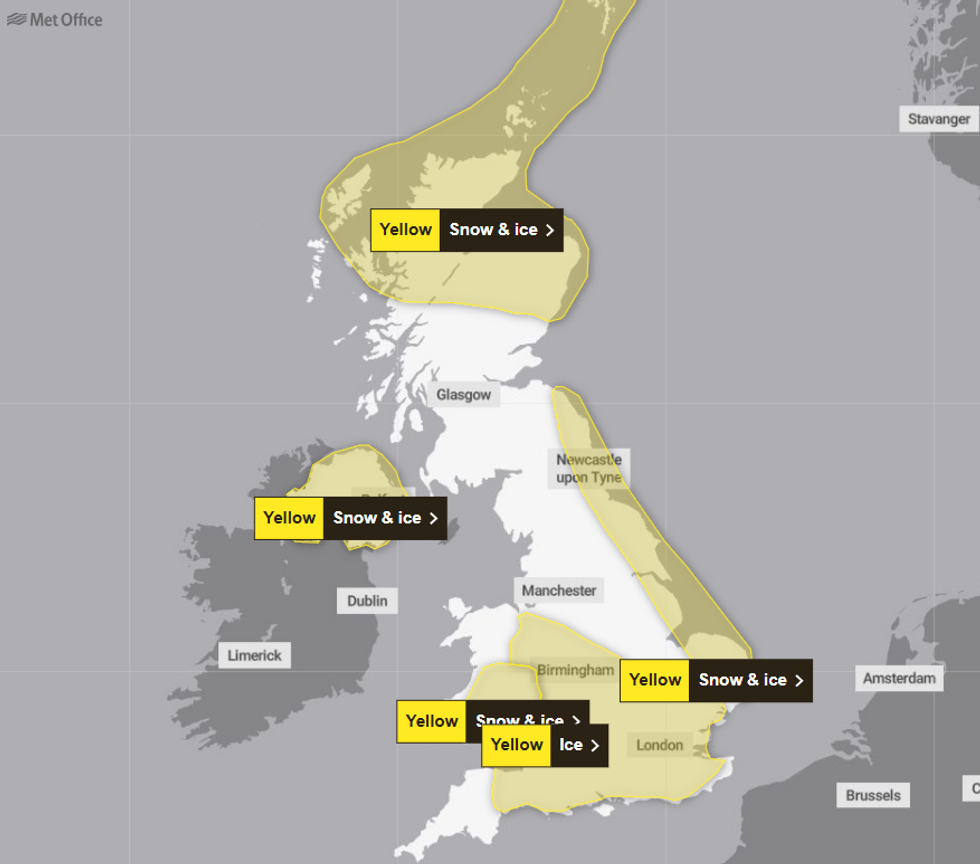 The current weather warnings from the Met Office