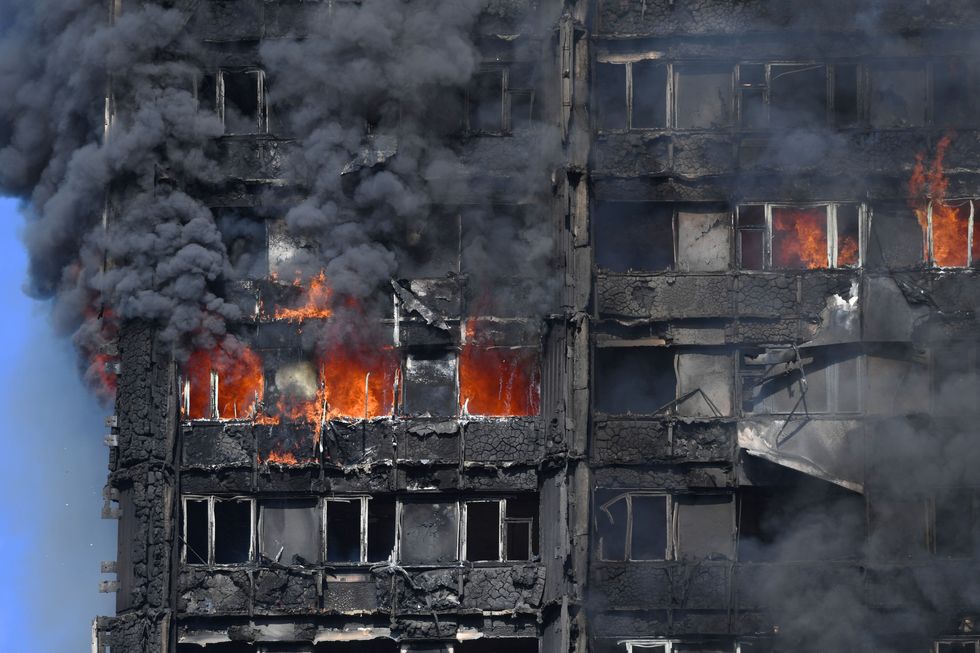 The Grenfell block on fire