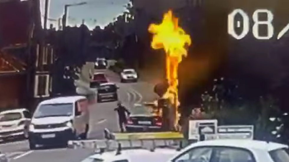The moment the speed camera caught fire