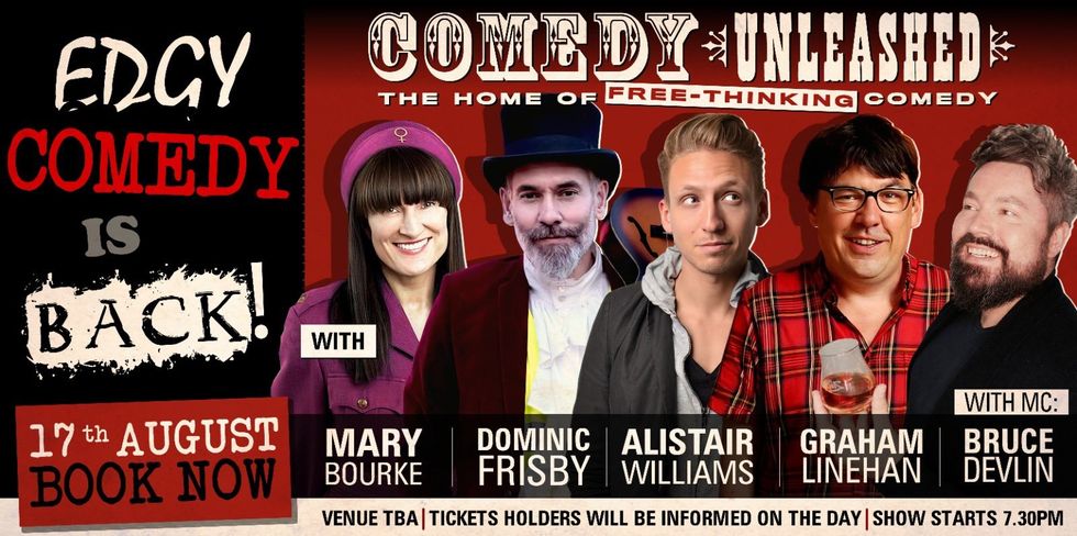 The new Comedy Unleashed advert for their show which boasts a line-up including Graham Linehan