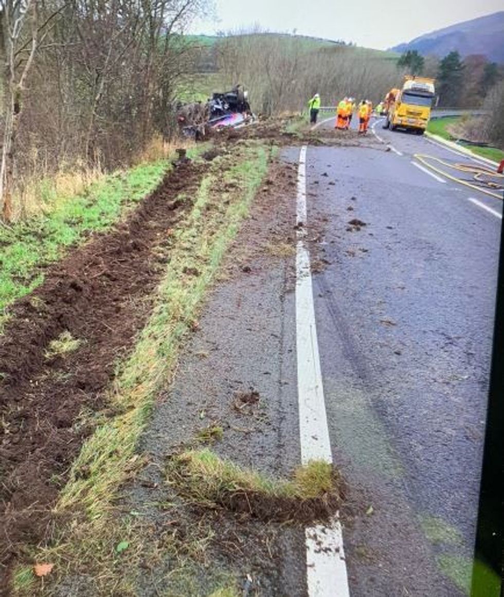 The overturned tanker along the A66