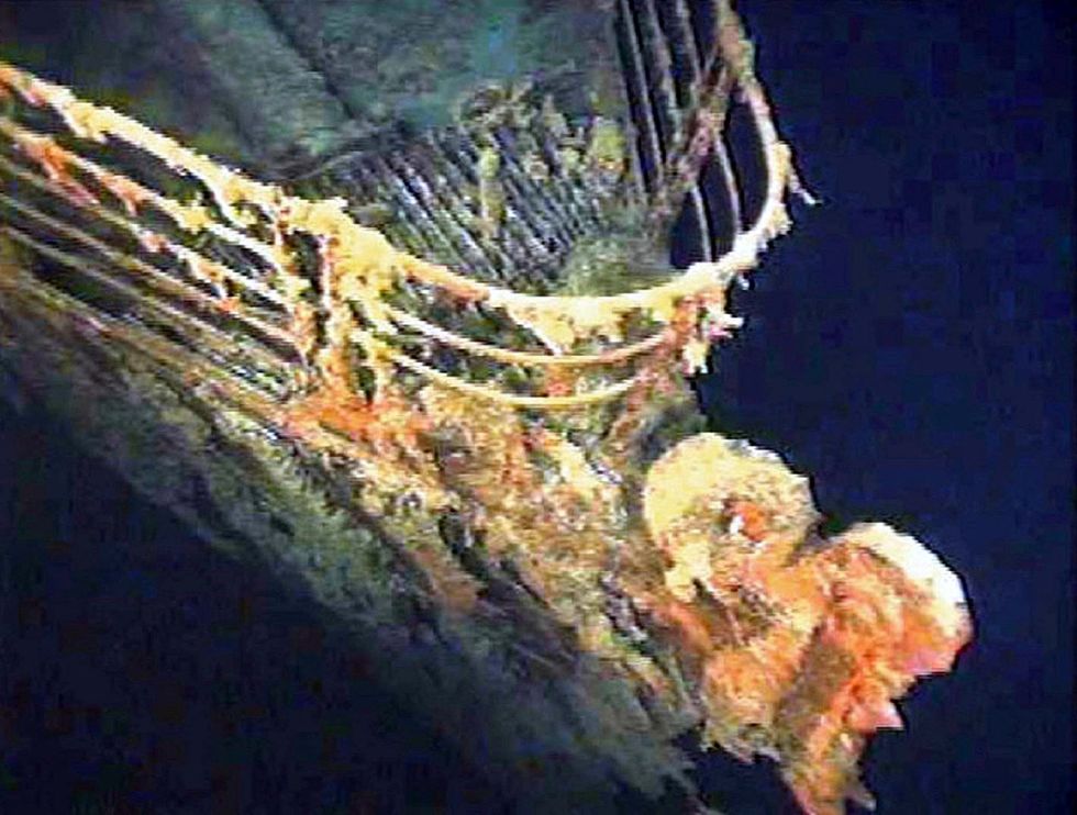 The port bow railing of the Titanic lies in 12,600 feet of water about 400 miles east of Nova Scotia as photographed earlier this month