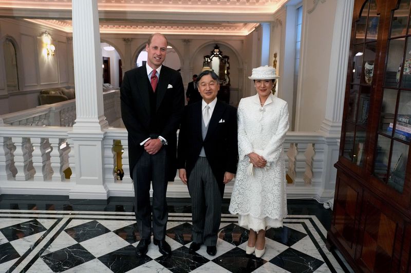 The Prince of Wales, 42, was snapped with Japanese Emperor Naruhito and his wife Empress Masako at Buckingham Palace.