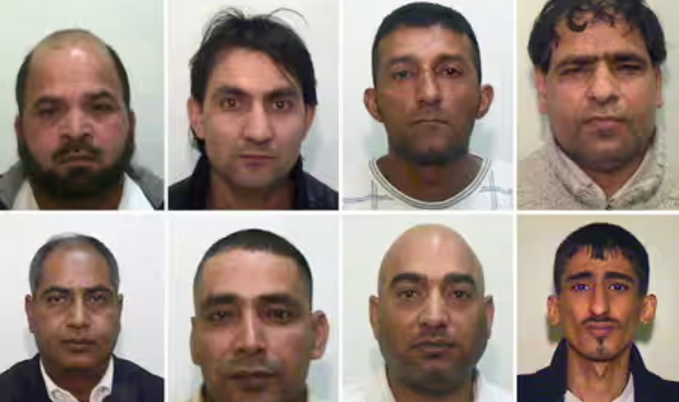 The Rochdale gang: (top row, left to right) Abdul Rauf, Hamid Safi, Mohammed Sajid and Abdul Aziz; (bottom row, left to right) Abdul Qayyum, Adil Khan, Mohammed Amin and Kabeer Hassan,  u200bGreater Manchester Police (bottom right)