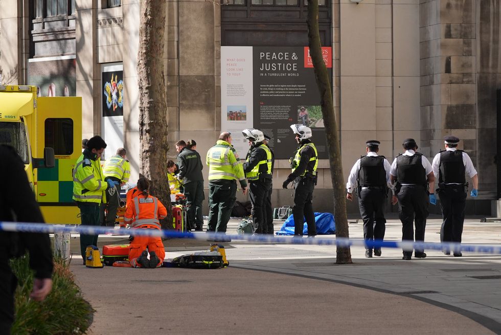 The scene of an incident involving a van in The Strand, central London