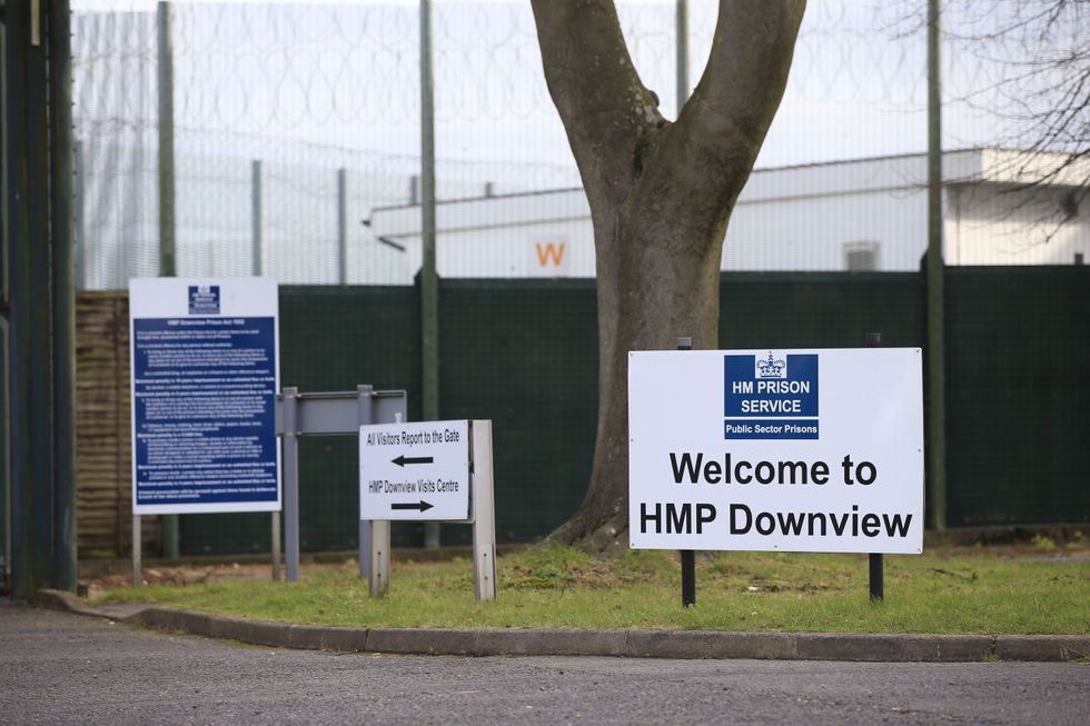 The sign outside of HMP Downview in Banstead, Surrey