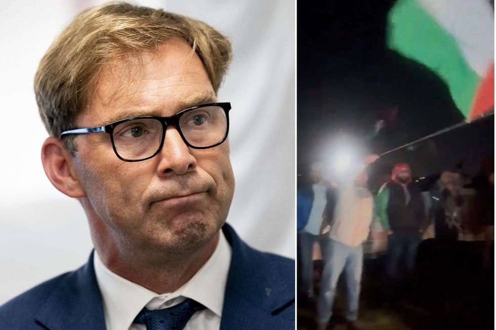 Tobias Ellwood and pro-Palestine protesters