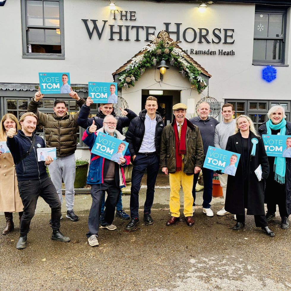 Tom Allison campaigning with Nigel Farage in Stock