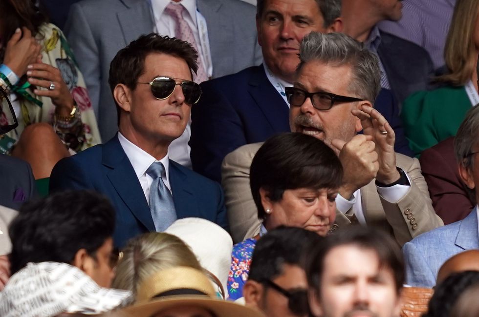 Tom Cruise in the stands on centre court for the Gentlemen's Singles final on day thirteen of Wimbledon at The All England Lawn Tennis and Croquet Club, Wimbledon. Picture date: Sunday July 11, 2021.