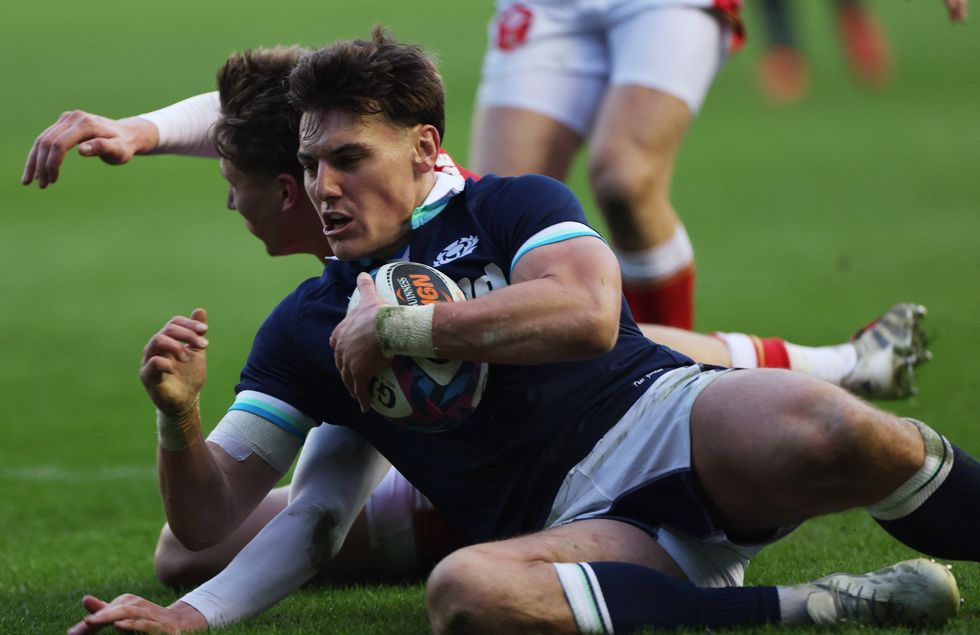 Tom Jordan scores the fourth try for Scotland