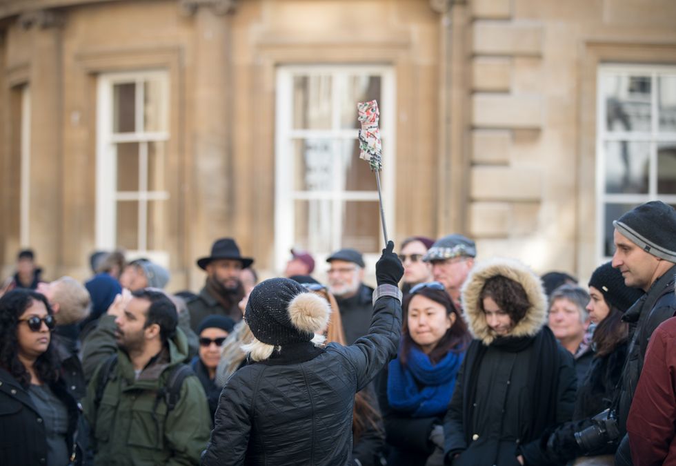 Tour group outside Bath Abbey