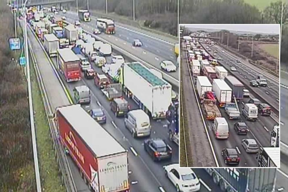 Traffic along the M25 after a lorry crash