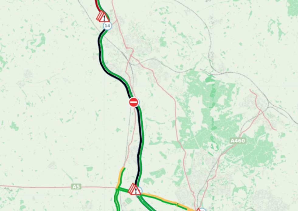 Traffic maps showing the extent of the M6 closure